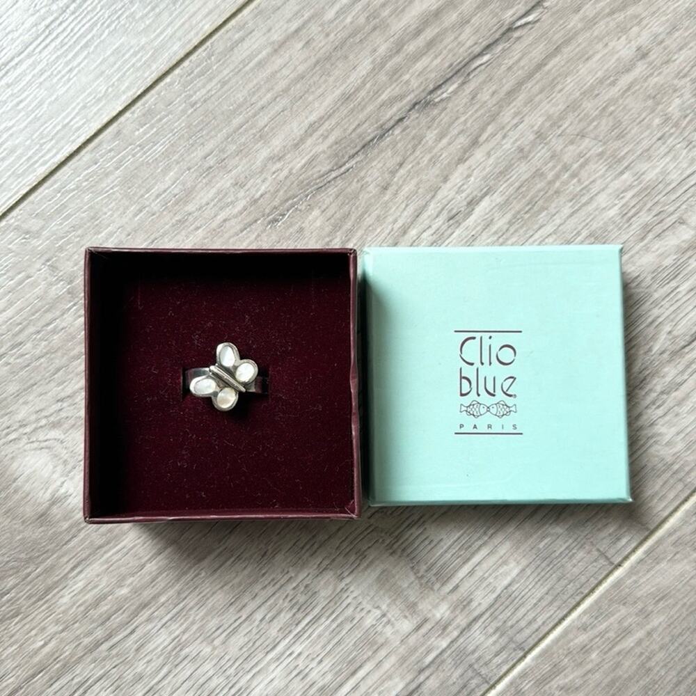 Y2K Clio Blue Sterling Silver Mother of Pearl Butterfly Ring Size 7.5 Coquette